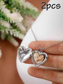 LICVIC 1/2pcs Customized Photo Heart Pendant Necklace, Personalized Photo, Creative Elegant Classic, Interchangeable Daily Wear, Warm Jewelry, Girl Gold Fashion Back To School Gift