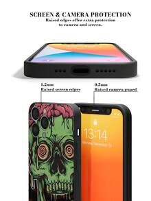 1pc Halloween Style, Green Zombie Skull Pattern Matte TPU Phone Case, Anti-Drop Shockproof Cover With Raised Camera Protection, Scratch-Resistant, Holiday Gift For Girlfriend Or Self-Use, Compatible With IPhone 17/16/15/14/13/12/11/XR/XSMAX/XS/X , Galaxy A And Galaxy S25/S24/S23/S22 Series - 黑色 - 查看 6