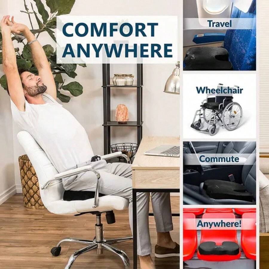 Gel Memory Foam U-Shaped Seat Cushion Massage Car Office Chair For Long Sitting Coccyx Back Tailbone Pain Relief Gel Cushion Pad   Orthopedic Seat Cushion X-Large – Gel Memory Foam Chair Cushion For Tailbone, Sciatica & Lower Back Relief – Ergonomic Office Chair Cushion & Car Seat Cushion, Washable Cover, Non-Slip Base   Comfortable Seat Cushion For Office Chairs, Enhanced Memory Foam, Black   Comfortable Seat Cushion For Office Chairs, Enhanced Memory Foam, Black - 灰色網狀 - 查看 1