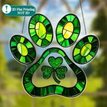 2D Flat Printed Colorful Acrylic Hanging Decor With Cat Paw & Irish Clover Design, Green Acrylic With Black Chain - Perfect For St. Patrick's Day, Pet Lover Gift, Home, Kitchen Or Office Decor, Holiday Home Decoration - Multicolor 2 - View 5