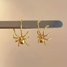 Vintage Handmade Silver Spider Ear Hooks For Women, Unique And High-End Fashion Earrings - 金色 - 查看 3