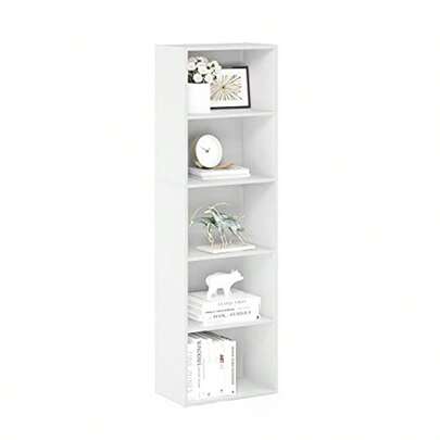 OdwmwhuhLUDER Book Shelf 5-Cube Bookshelf Bookcase With Open Shelf 9.4 X 15.8 X 52 For Living Room Bedroom Home Office White