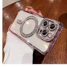 2025 高品质闪亮水晶手机壳，兼容 17 Air、16、15、14、13、12、11 Pro Max Plus，磁吸式透明镜头保护膜