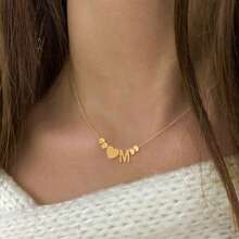 1件新款经典字母心形吊坠金色不锈钢链项链，女士款 - 金黃色 - 查看 1