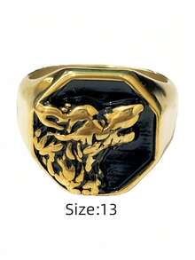 1枚不锈钢防水不褪色低过敏耐磨狼头时尚复古嘻哈风格男士戒指 - 狼男士戒指 - 查看 11