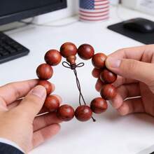 1Pc Large Leaf Huanghuali Prayer Bead Jewelry - Unisex Rosewood Bracelet,Wood Craft | Ideal For Self & Gifts - màu nâu - Xem 4