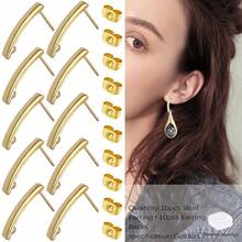 KMEOSCH 20pcs-24pcs Stainless Steel Geometric Curved Bar Stud Earrings With Hoop Rings And Ear Nuts, DIY Ear Jewelry Components For Jewelry Making - Carrying Pole Earrings - View 9