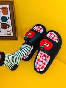 XIXITIAO 1 Paar süße Farbblock Apfel Design Paar Hausschuhe, weiche Sohle Lässig Hausschuhe, abnehmbare klassische flache Apfel Muster Strandpantoffeln, geeignet für Zuhause, Outdoor, Party Tragen - Schwarz - Übersicht 8