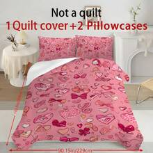 2/3 PCS Valentine's Day Printed Love Heart Bow Tie Bed Cover Set - Three-Piece Set For Sweet And Cool Girl's Bedroom Bed And Bedding (1 Bed Cover + 1/2 Pillowcase Without Pillow Core), Suitable For Teenagers And Adults, Providing All-Season Warmth, Soft And Breathable Lightweight Bed Cover. Suitable For Giving As Gifts On Housewarming, Birthday, Festivals, Etc., As Well As As A Gift Between Boyfriends And Girlfriends.