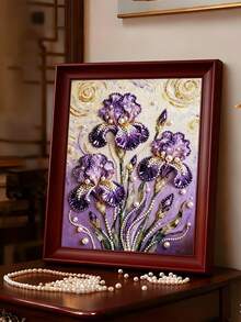 Novo kit de pintura com diamantes em formato de pérola, com estampa de flor de íris. Conjunto de pintura com diamantes 5D DIY sem moldura, ideal para decoração de parede em sala de estar, quarto e escritório. Ótima opção para presente surpresa, presente de Ano Novo, presente de aniversário e presente de Dia dos Namorados. - Multicolorido - Ver 5