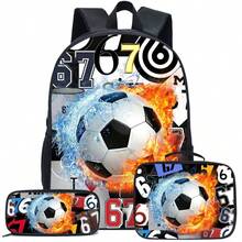 3pcs Football Themed Backpack Set (Black/Neon/Colorful), Including Pencil Case And Storage Bag - Polyester Material, Lightweight And Fashionable, Mixed Color Design - Multicolor - View 4