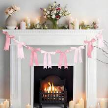 Pink Bow Floral Garland Decor, Pre-Strung Ribbon Hanging Ornament, Suitable For Birthday Party, Baby Shower, Wedding Party And Other Bow-Themed Events - Multicolor - View 8