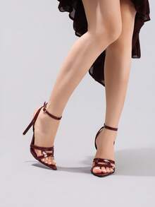 Giày sandal cao gót phối nhiều màu sắc thời trang, giày dự tiệc mũi nhọn hở mũi gợi cảm, giày cao gót gót nhọn màu đỏ rượu vang siêu cao dành cho nữ, trang phục mùa xuân hè. - Màu Đỏ Sâu - Xem 7