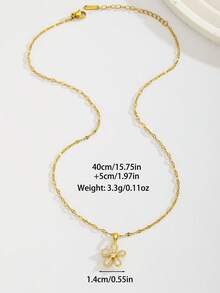 1pc Exquisite Sparkling Full Rhinestone 5-Petal Flower Pendant Necklace, Suitable For Girls To Attend Parties And Banquets, A Charming Jewelry Accessory For Everyday Wear, Also An Ideal Birthday Gift For Children - Gold - View 6