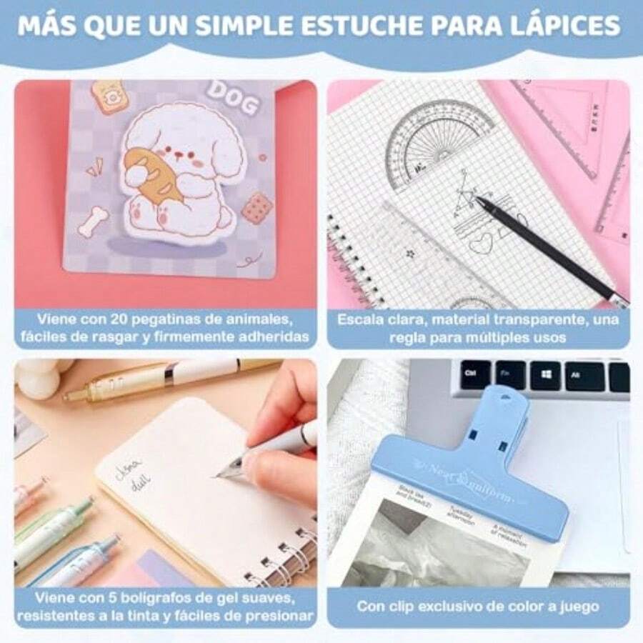 WEWI Estuche para lápices de gran capacidad con 7 compartimentos1 Estuche para Lapices + Regla Notas Adhesivas BolíGrafo Y Clip Estuche con Cordón de Gran Capacidad Morado Resistente Al Agua Lienzo - azul - Ver 1