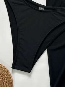 Set de 3 trajes de baño de unicolor sin espalda para vacaciones en la playa de verano para mujeres - Negro - Ver 9