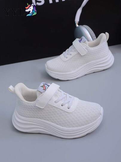 New Solid Color Lightweight Non-Slip Elastic Running Shoes, Fashionable Comfortable Lightweight Campus Style, Easy Hook And Loop Closure, Suitable For Daily Wear And Running