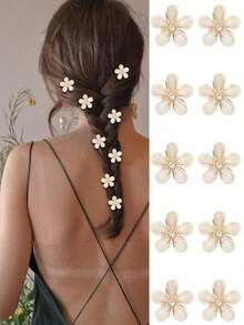 10 Pcs/5 Pcs Mini Cute Flower-Shaped Hair Clips For Girls, Multicolor Crystal Hair Barrettes For Long Braid Hairstyles, Flower Hairpin For Women Hair Accessories (10 Pcs- Purple) Women Claw Clip Elegant Hair Claw - Purple - View 9