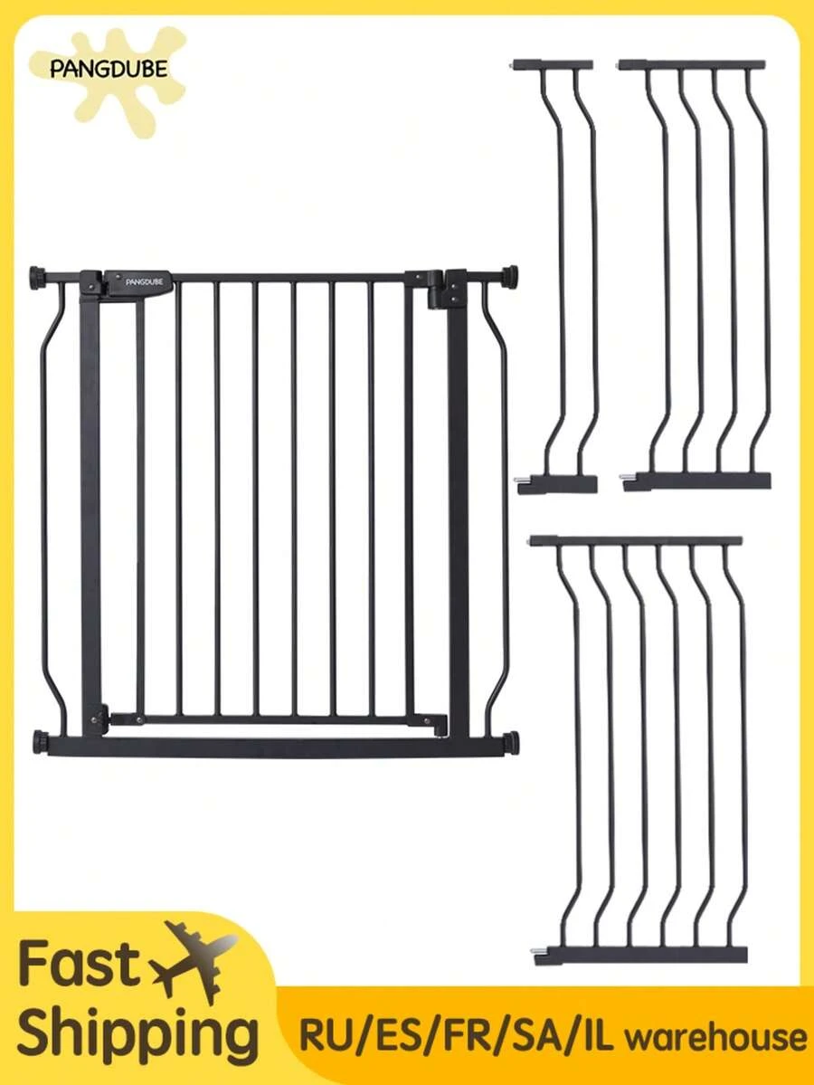 PANGDUBE Barrera Protectora para Bebés y Mascotas con Montaje por Presión | Se Adapta a Aberturas de 75-87cm y 111-123cm | Cierre Automático, Apertura Bilateral | Mecanismo de Bloqueo Doble | Color Negro, Para Interior y Exterior