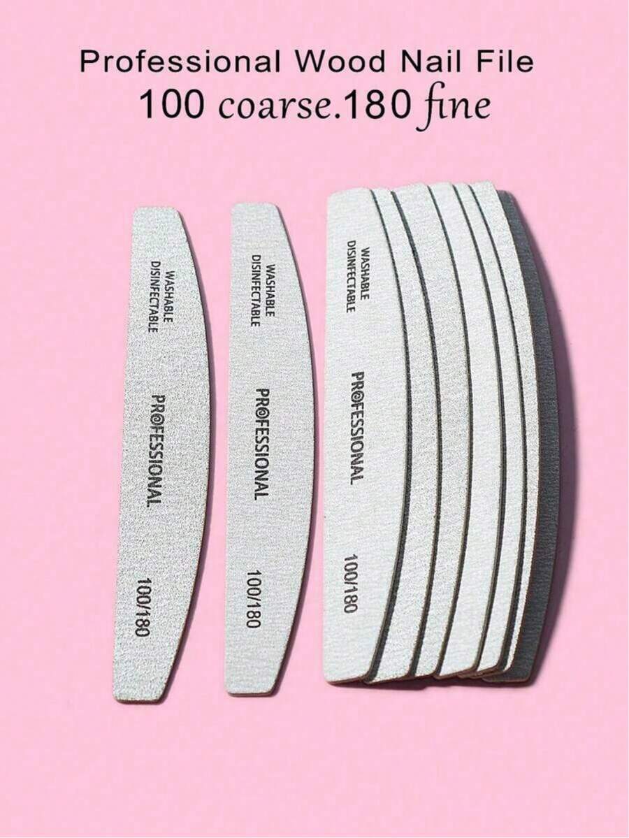 7pcs Grey Crescent Shaped Thin Nail Files 100/180 Grit Wooden Manicure Tools - Light Grey - View 1