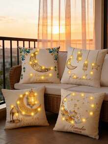1pc 18"X18" Square Decorative Pillow Cover, Single-Sided Printed Plush Cushion Sham, For Decoration, Suitable For Porch, Patio, Sofa, Living Room, Outdoor, Decor Accessory (Pillow Insert Not Included) - White - View 5