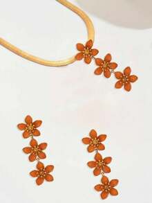 2件套 新款创意简约花卉水滴油时尚优雅日常百搭长款耳环项链套装