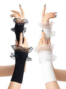 1 chiếc găng tay giữ ấm cổ tay giả mỏng dành cho nữ, có viền trang trí. - Nhiều màu - Xem 13