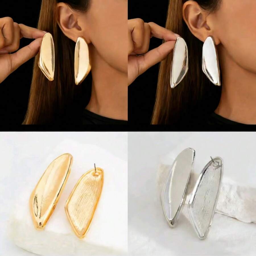1 Pair Fashionable Asymmetrical Design Stud Earrings, Suitable For Women's Daily And Party Wear - Hemispherical Irregular Earrings - View 1