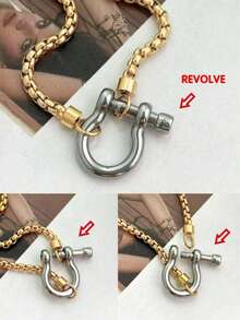 1件防水18K镀金不锈钢盒式链项链，带厚扣吊坠，女士首饰 - 彩色 - 查看 2