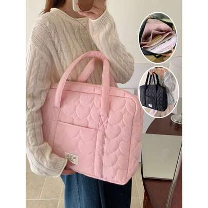 Cute Heart-Shaped Embroidered Laptop Bag, 13-16 Inch Large Capacity Laptop Shoulder Bag, Fashion Laptop Handbag