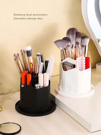 360-Degree Rotating Cosmetic Organizer - 1 Piece Plastic Makeup Storage Box - Multifunctional Storage Rack For Brushes, Lipsticks, Skincare Products, And Stationery