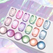 MEET ACROSS 1 Bottle 7ml Pink Aurora Water Glow Cat Eye Gel Nail Polish, Aurora Glitter Crystal Magnetic Semi-Permanent Removable UV LED Nail Polish, Nail Art DIY, Home And Nail Salon Supplies - 粉色 - 查看 5