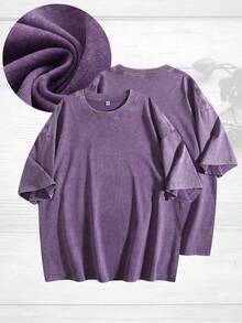 Men's T Shirts, Tees For Men | Men Solid T-Shirts | Camisetas Para Hombre Streetwear | Mens Gifts 100 Percent Cotton | Vintage Washed T-Shirt | One Piece | Perfect For Spring, Summer, Autumn, Spring-Autumn Wear | Perfect For Pairing With Jeans, Sweatpants Or Shorts - Purple - View 5
