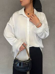 Elegant Romantic Banquet Wear, Solid Color Puff Sleeve Long Sleeve Casual Women Blouse - White - View 3