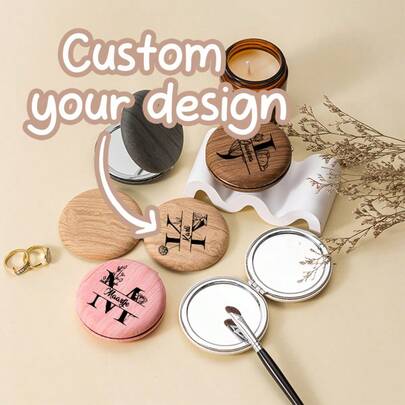 Espejo de maquillaje portátil de madera personalizado con textura de grano, regalo creativo de propuesta para damas de honor, espejo de maquillaje lindo, regalo de cumpleaños para ella, espejo de bolsillo