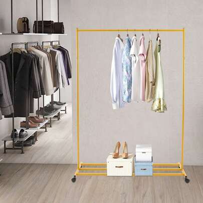 Gold Industrial Vintage Clothing Rack 47.24in Hanging Rod Space Saving Garment Rack For Small Home