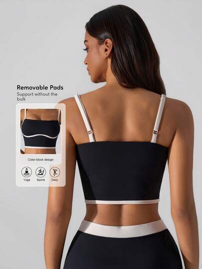 Sodalemon Women's Workout Fitness Bra, Contrast Color Adjustable Straps, Padded, Yoga Activewear, Elastic Outdoor Gym Jogging Exercise Sports Bra