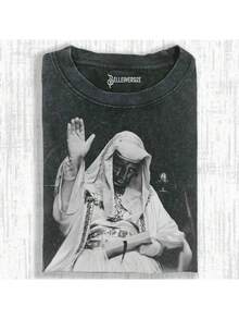 1pc Vintage Baldwin King T-Shirt - Men's & Unisex Heavyweight 230gsm - Oversized Streetwear Tee With Baldwin King Print, Round Neck, Machine Washable - Year-Round Casual Wear (Washed Cotton, Loose Fit) - Ideal Giftshirts Ropa De Hombre - 黑色 - 查看 1