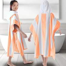VOOVA & MOVAS Big  Hooded Towel Poncho | Large, Soft, Absorbent Cotton | 8-16Years | Versatile For Pool, Swim,Beach And Bathroom | Orange Cabana Stripe - Sew4CabanaStripe-橙白 - 查看 2