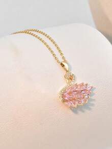 Moonfan 1 chiếc vòng cổ mặt thiên nga đính đá Cubic Zirconia, thích hợp làm quà tặng cho phụ nữ, vòng cổ cô dâu đeo hàng ngày, lý tưởng cho các dịp hẹn hò - Vàng - Xem 3