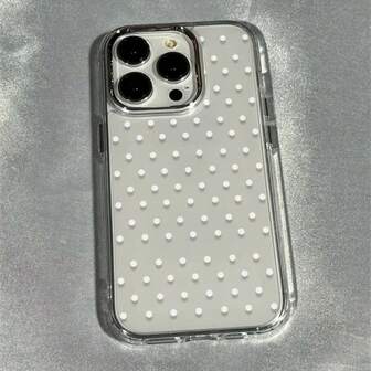 1pc Black Polka Dot Pattern Milky White Litchi Texture Matte Anti-Fall TPU Phone Protective Case Suitable For IPhone11 12 13 14 15 16 17 Pro Max, A55/54/53/52/51, S25/24/23/22/21 Series