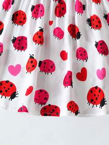 Girls' Summer New Cartoon Animal Print Heart Ruffle Sleeve Dress - Red - View 5
