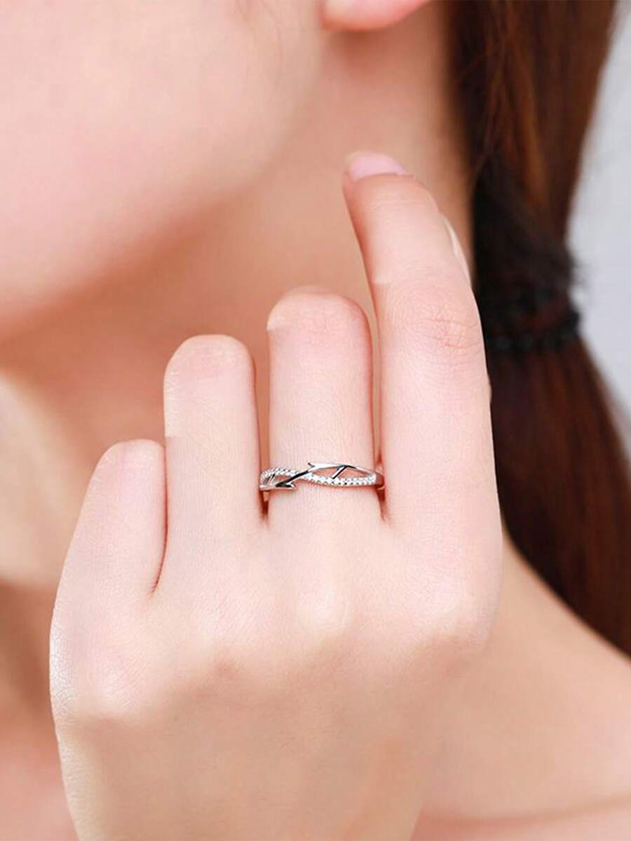 Nooxian 1 Stück eleganter, minimalistischer Zirkonia-Blattring für Frauen, Ramadan - Silber - Übersicht 1