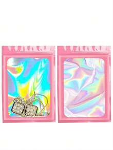 100 buc Pungi autoetanșabile cu laser colorate, Pungi cu clin colorate pentru ferestre, Pungi de plastic colorate pentru bijuterii, cadouri, accesorii, pungi de plastic colorate, pungi de plastic autoetanșabile, pungi transparente colorate îngroșate, pungi etanșe pentru depozitare, pungi de ambalare pentru pensule de machiaj, pungi de ambalare pentru cadouri