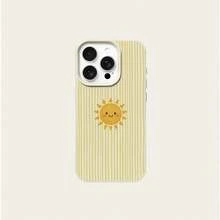 1 pieza Funda de teléfono de material TPU con patrón de cara sonriente a rayas amarillas, compatible con iPhone 17 Pro Max/17/16 Pro Max/15/13/12/11, S20 FE/A15/S24/A55, compatible con Redmi Note 11/Note 12/Note 13 Pro, protección suave antideslizante de cobertura completa - Blanco - Ver 5