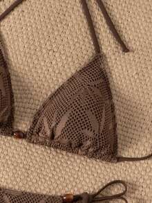 Bộ bikini lưới khoét hở lưng, buộc dây cổ yếm, kiểu dáng gợi cảm thời trang dành cho nữ, thích hợp cho kỳ nghỉ biển. - màu nâu - Xem 4