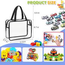Bộ 6 túi đựng đồ dung tích lớn, túi tote PVC trong suốt chống thấm nước, túi đựng đồ chơi và vật dụng có khóa kéo, túi đựng đồ du lịch tái sử dụng cho trẻ em dùng để đựng trò chơi board game, khối xếp hình và xếp hình ghép hình, màu đen. - Nhiều màu - Xem 5