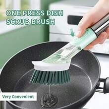 手动压力多功能锅刷，长柄设计，厨房锅具清洁工具 - 彩色 - 查看 7