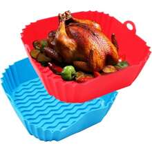2-Piece Square Silicone Air Fryer Liners - 8-Inch Reusable Air Fryer - Air Fryer Accessories - Air Fryer Inserts For 4 To 7 Quart Microwave Accessories (Red + Blue) - 紅色+藍色 - 查看 7
