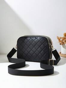 1pc Women's Casual Commuter Crossbody Bag, 4 Zipper Design, Solid Color Personalized Fashion Rhombus Pattern, Comfortable Handheld And Shoulder Strap, Large Capacity, Suitable For Travel, Shopping, Commuting - Black - View 4